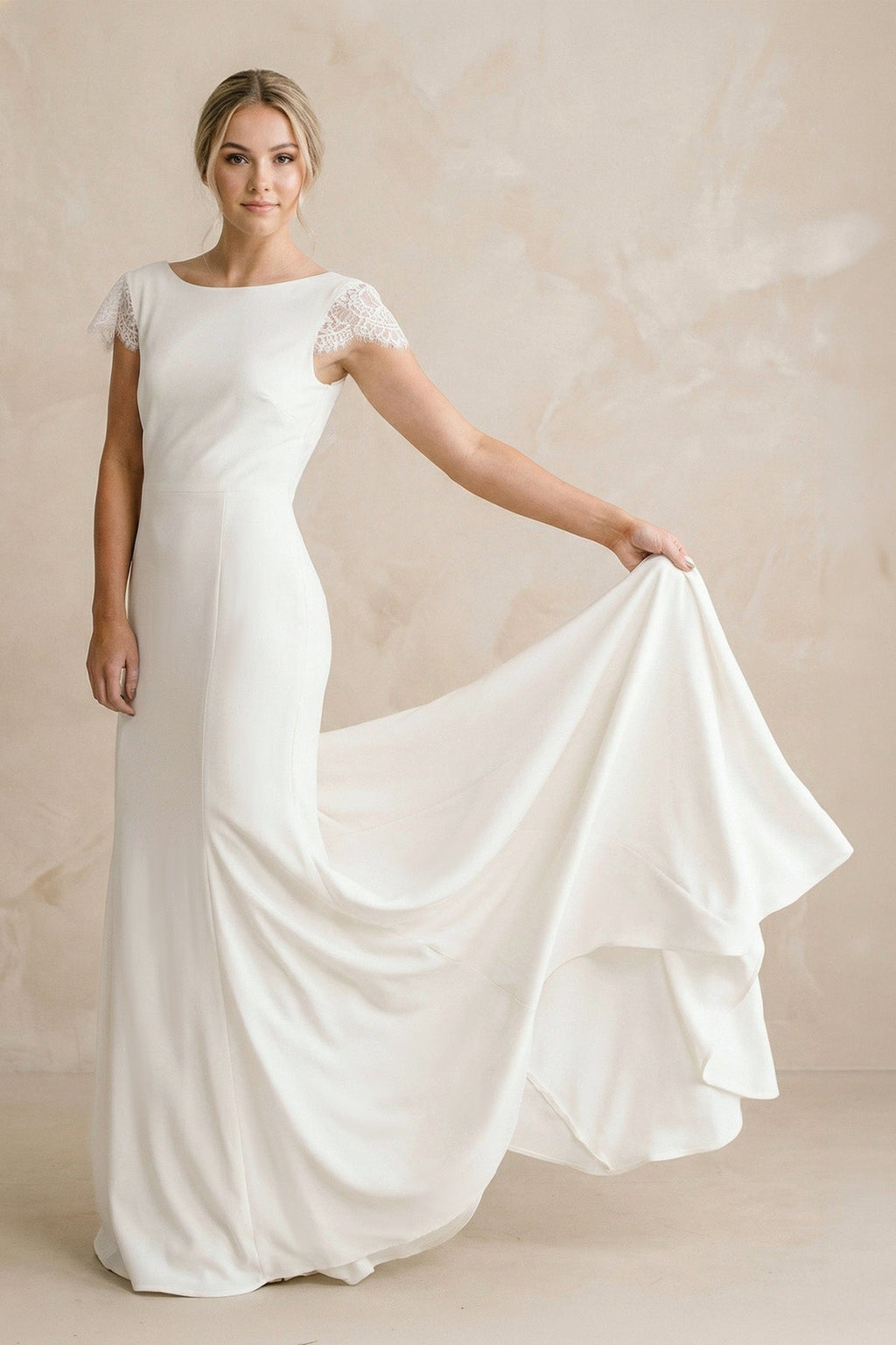 Diamond White Satin Mermaid Wedding Dress with Sweep Train