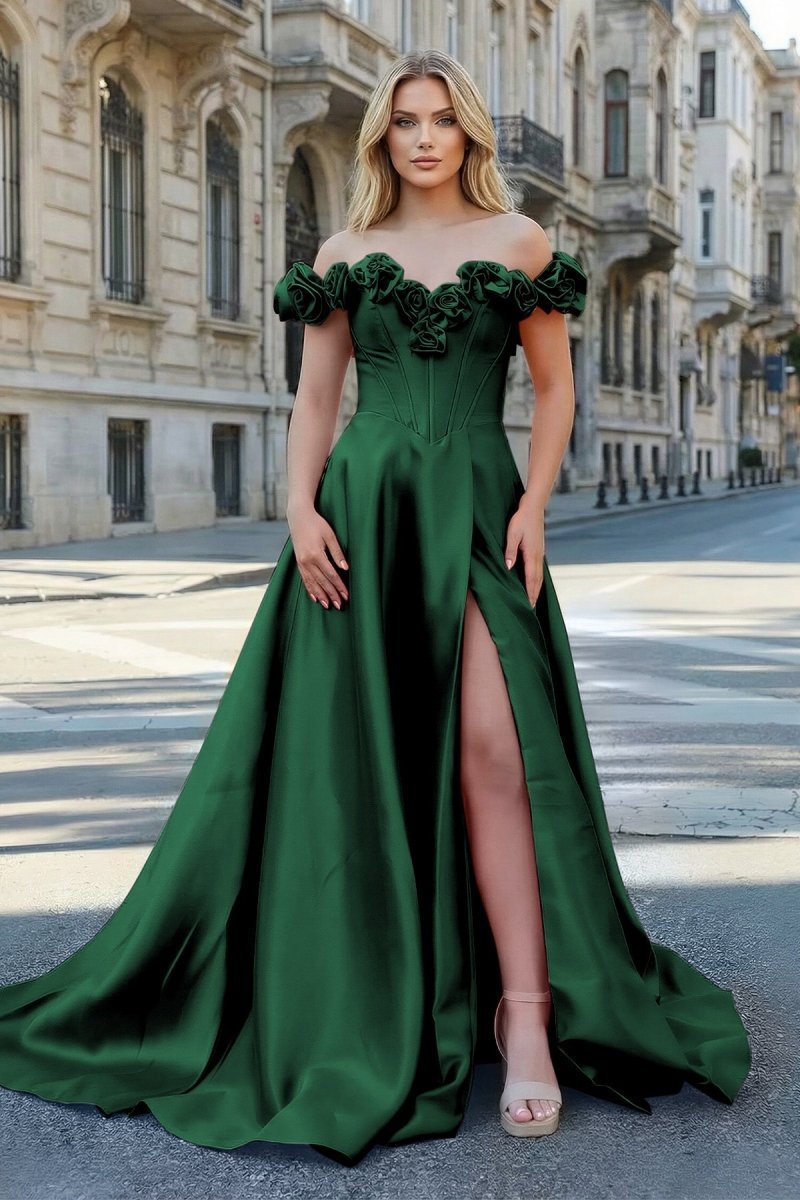 Xylia Noor Hunter Green front view prom dress