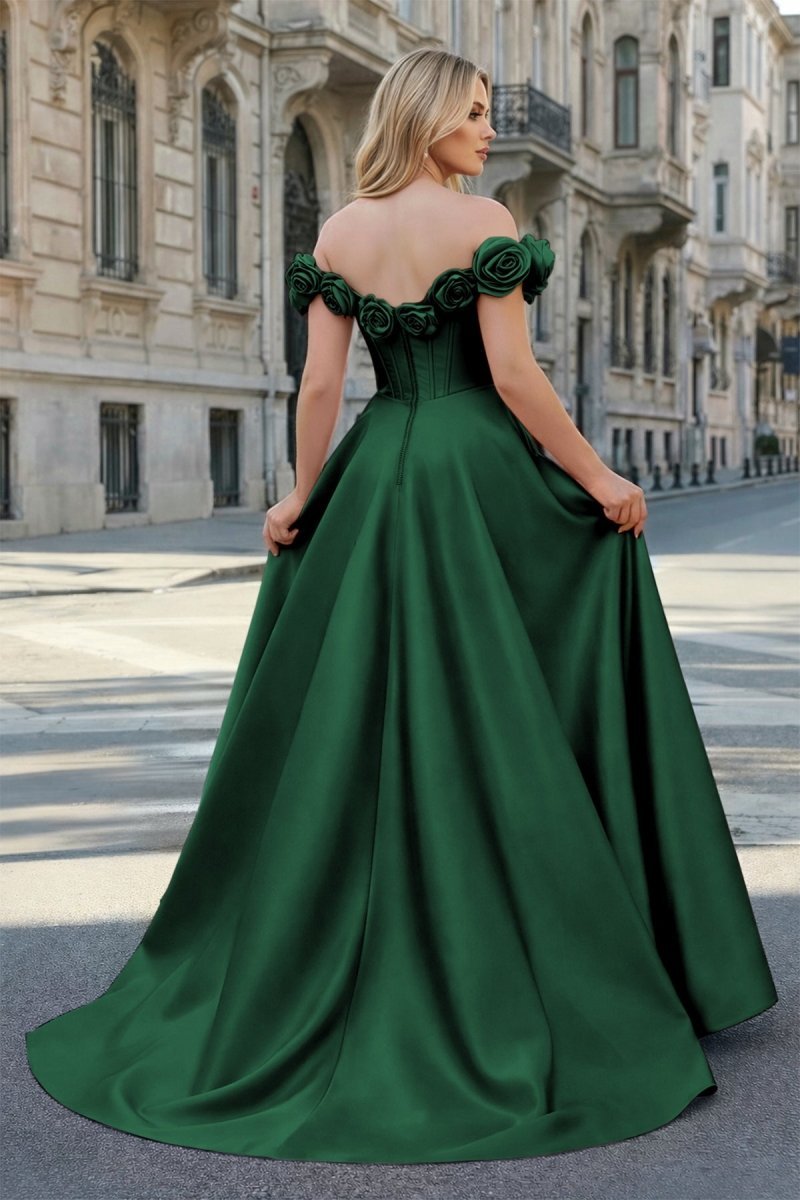 Xylia Noor Hunter Green back view prom dress