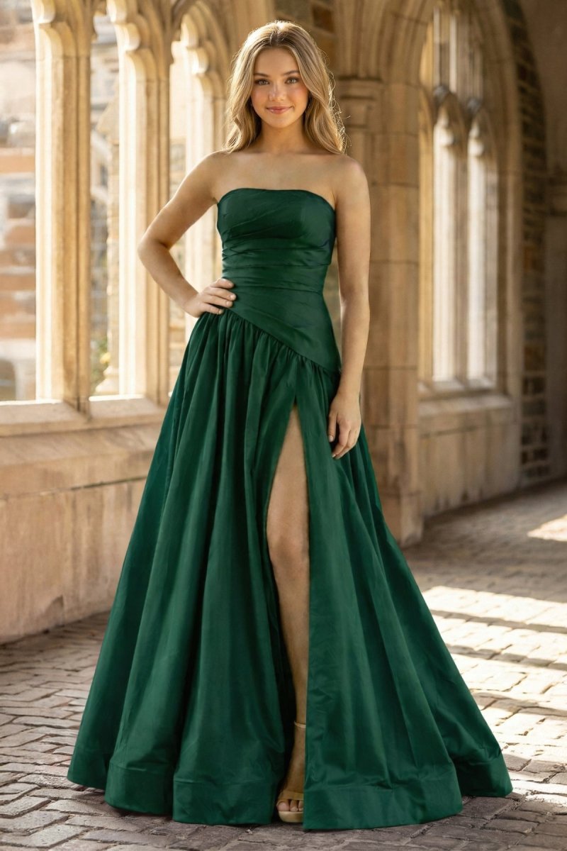 Fiora Camille Hunter Green front view prom dress
