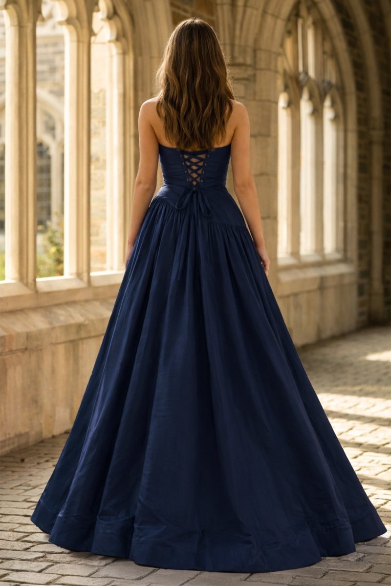 Fiora Camille Navy Blue back view prom dress