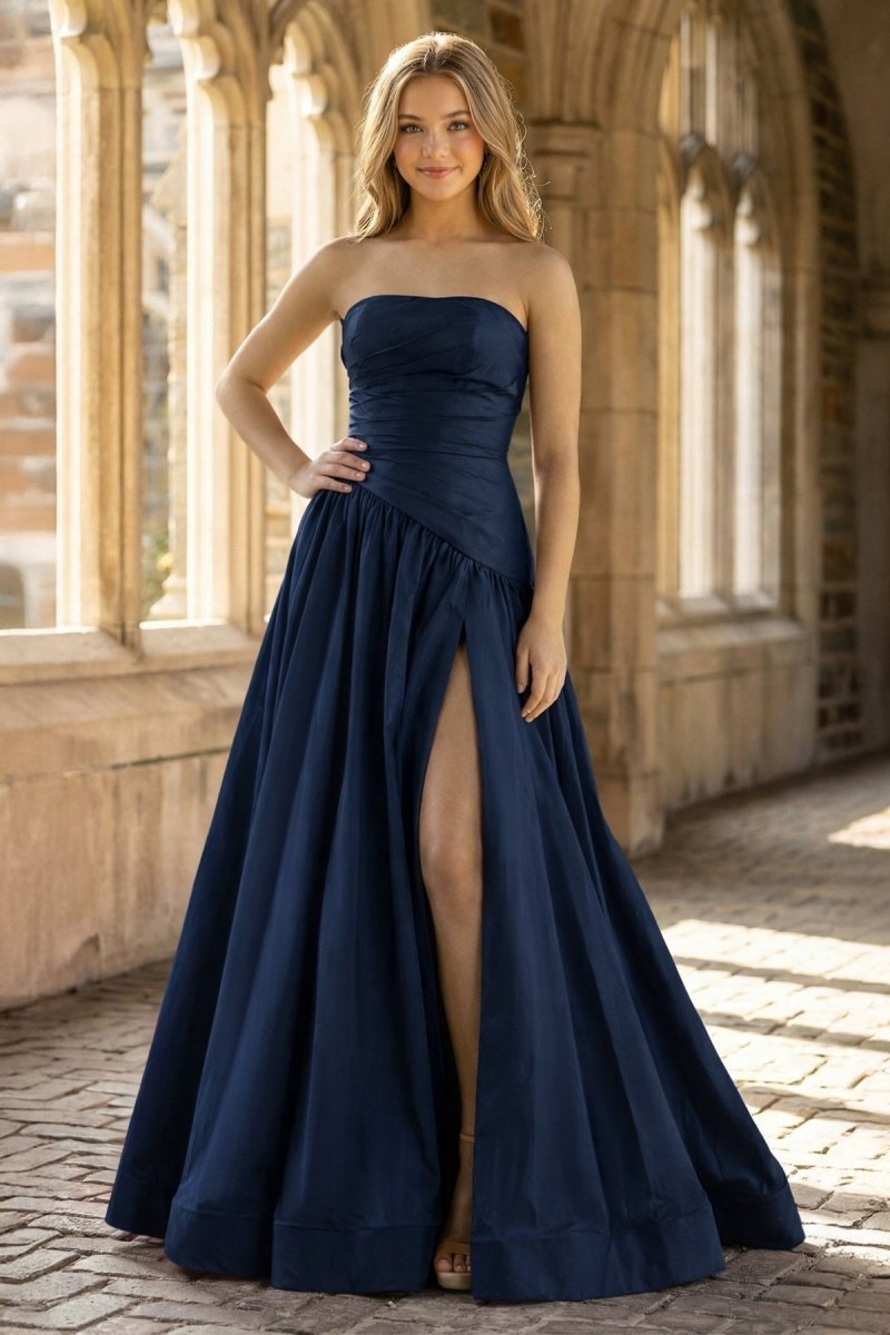 Fiora Camille Navy Blue front view prom dress