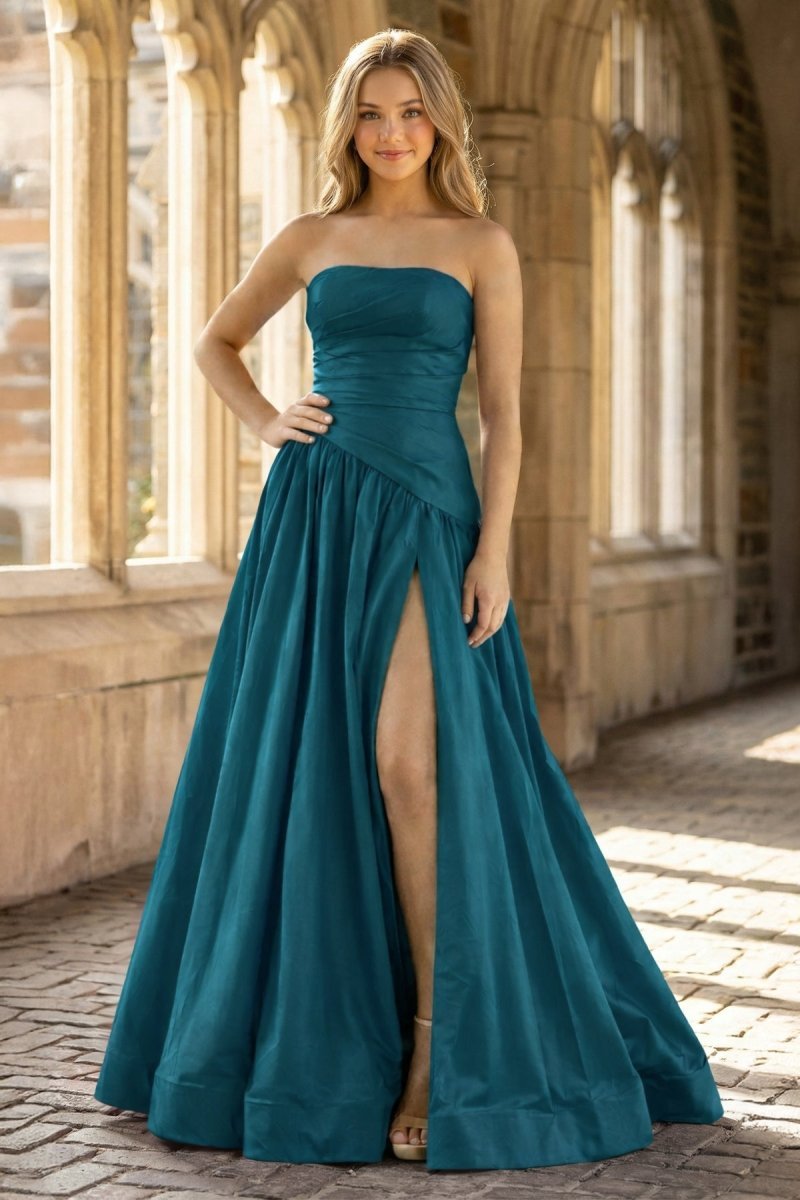 Fiora Camille Peacock front view prom dress