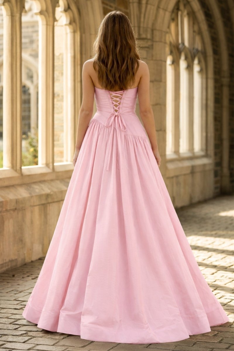 Fiora Camille Rose Pink back view prom dress