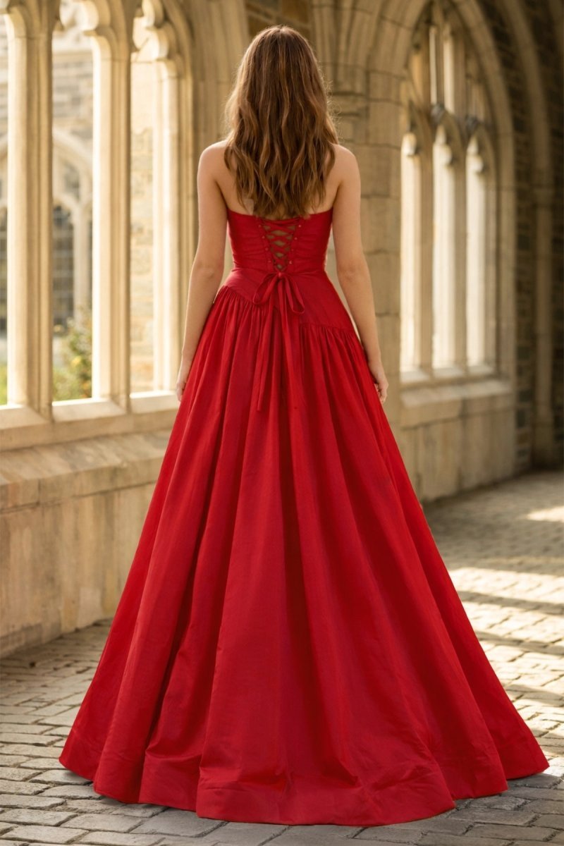 Fiora Camille Red back view prom dress