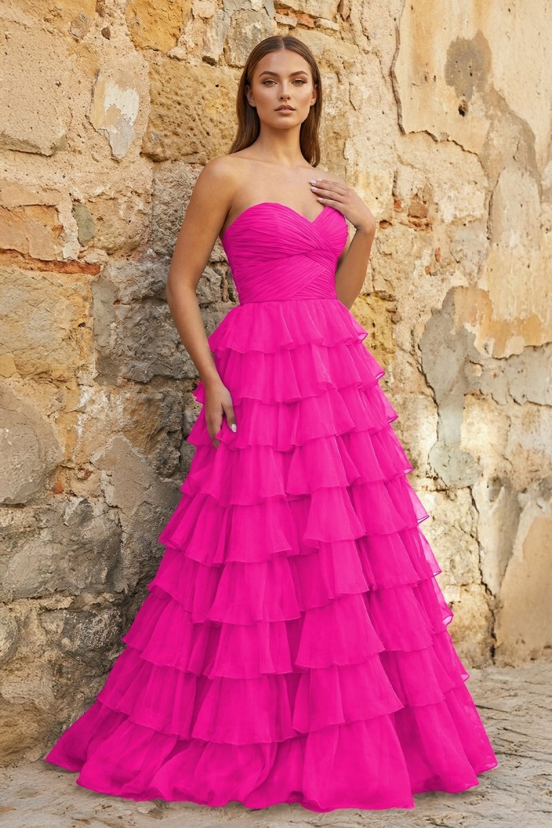 Clarisse Raine Hot Pink front view prom dress