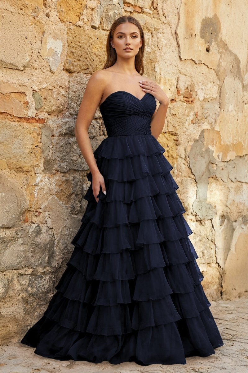 Clarisse Raine Navy Blue front view prom dress