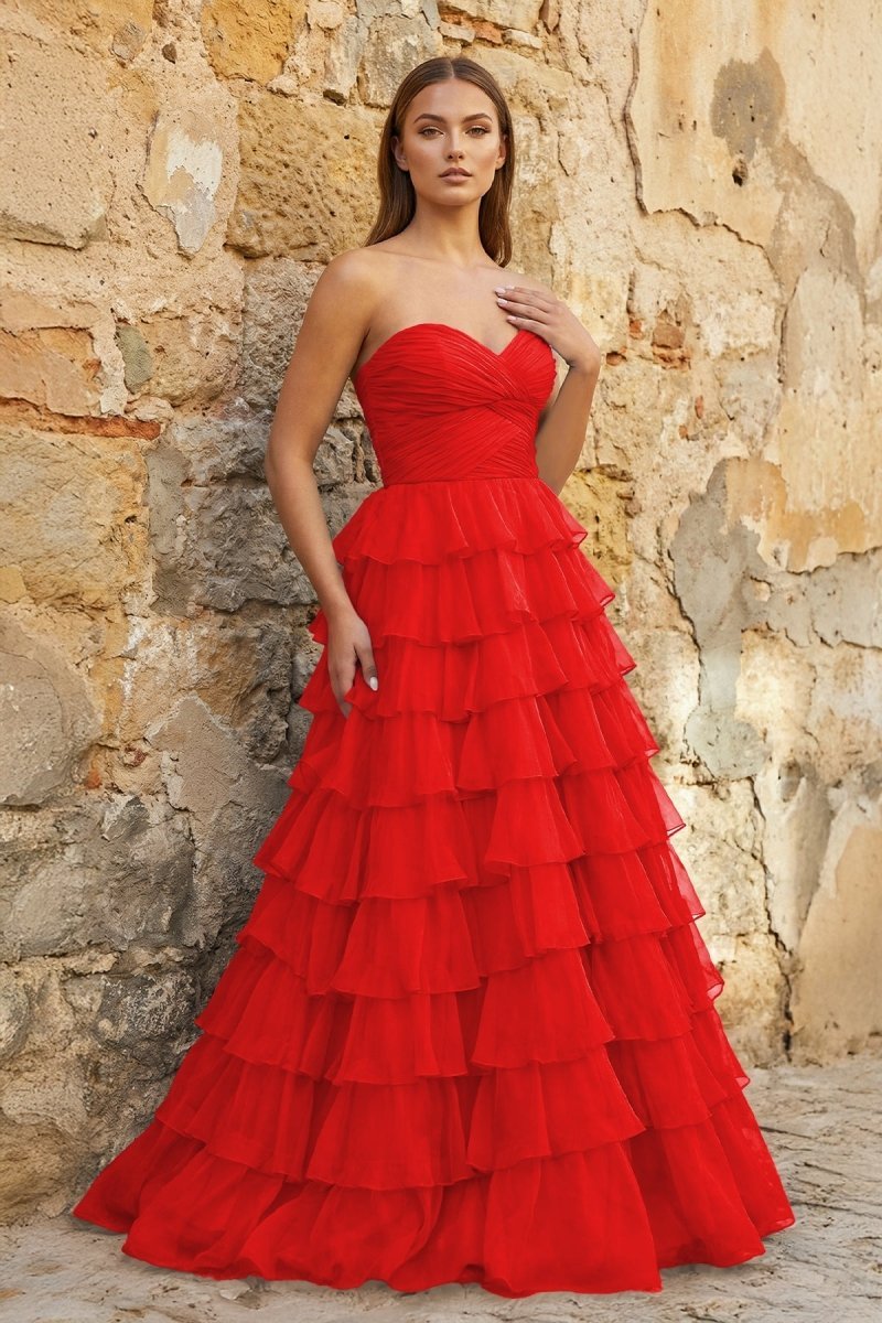 Clarisse Raine Red front view prom dress