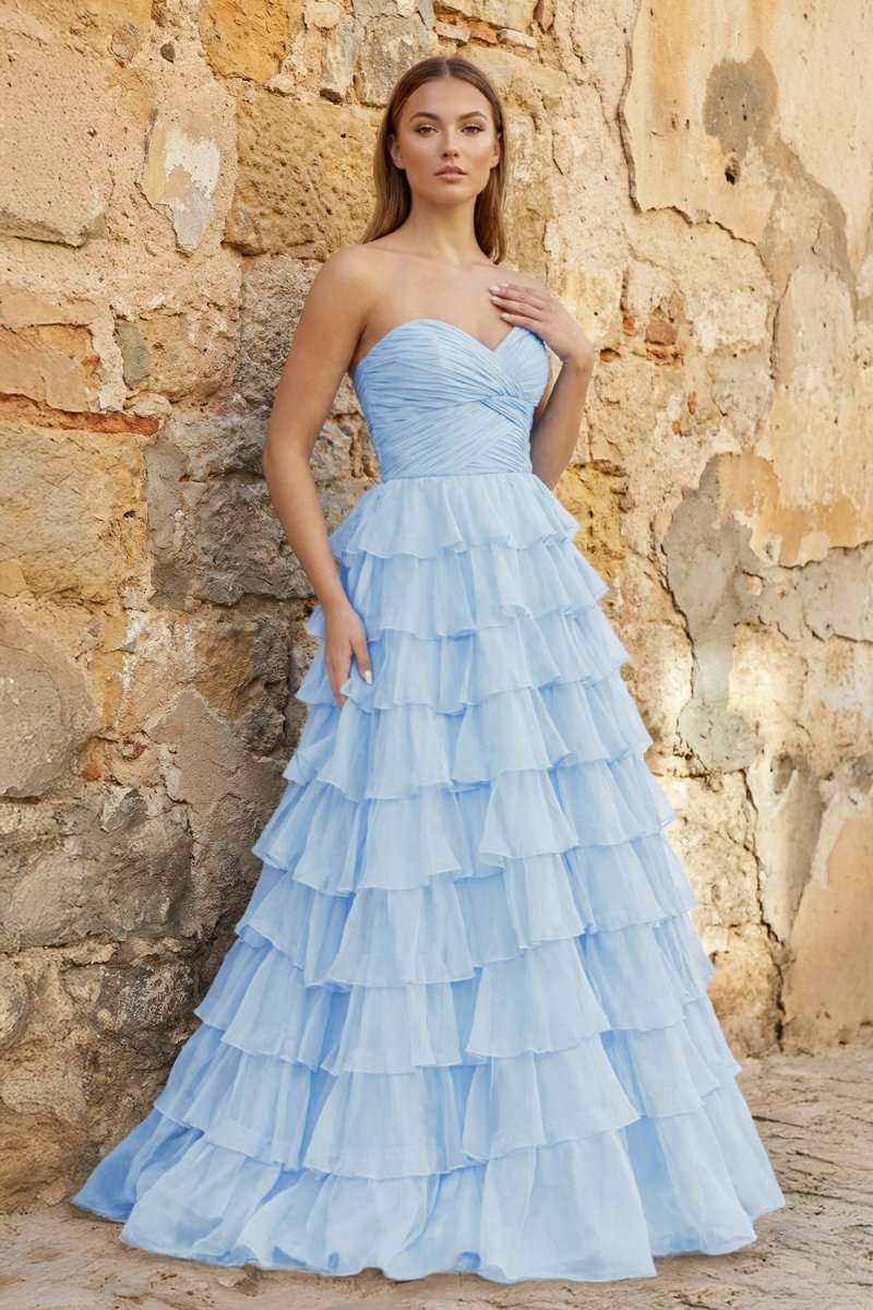 Clarisse Raine Sky Blue front view prom dress