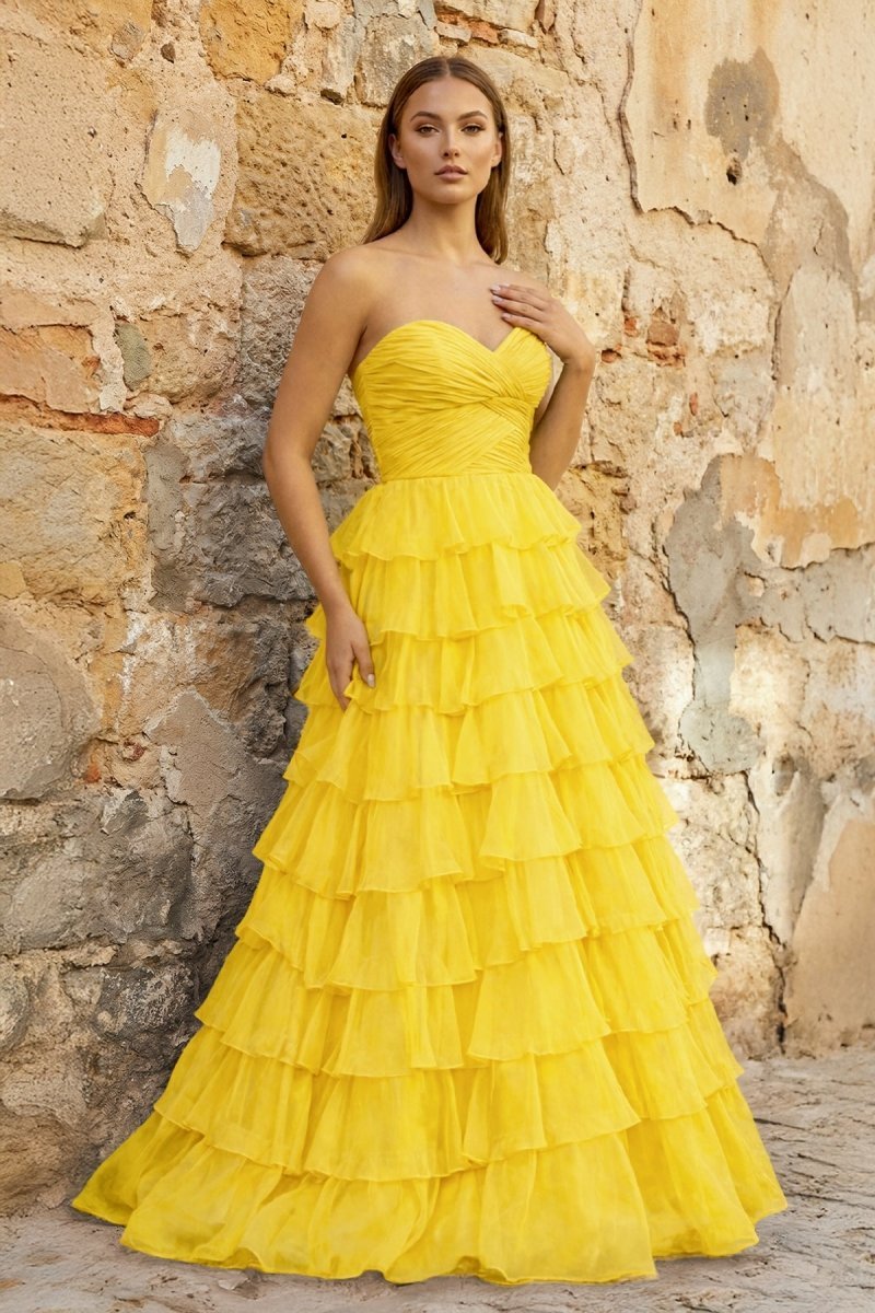 Clarisse Raine Yellow front view prom dress