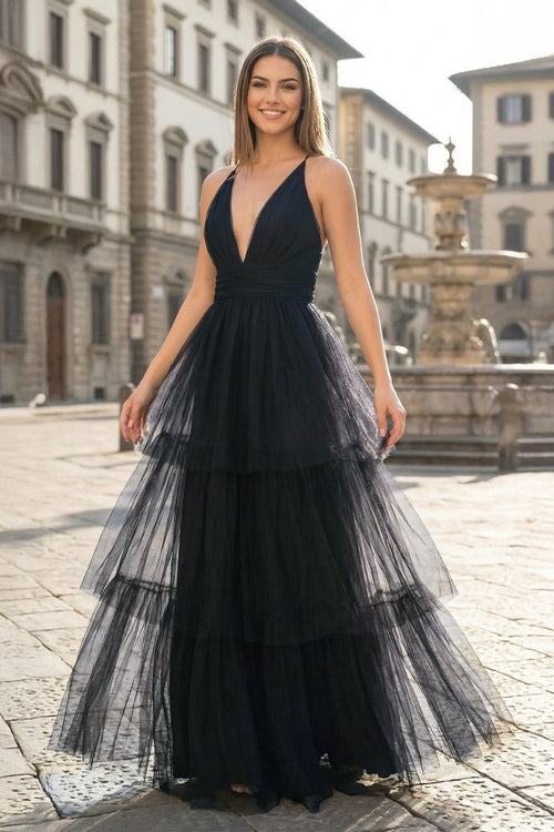 Aurelia Jane Black front view prom dress