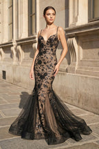 Clarisse Faye Black Nude front view prom dress