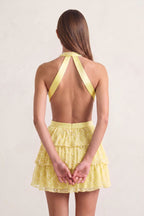 Black Sparkly Cut-Out Halter A-Line Chiffon Bow Homecoming Dress With Pearl