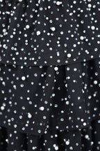 Black Sparkly Cut-Out Halter A-Line Chiffon Bow Homecoming Dress With Pearl