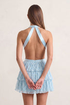 Black Sparkly Cut-Out Halter A-Line Chiffon Bow Homecoming Dress With Pearl