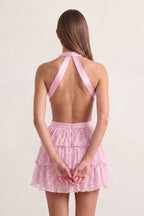 Black Sparkly Cut-Out Halter A-Line Chiffon Bow Homecoming Dress With Pearl