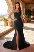 Lavender Lace Mermaid Evening Dress with Strapless Neckline and Slit