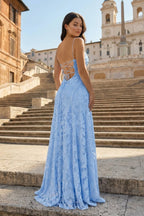 Celia Blue back view prom dress