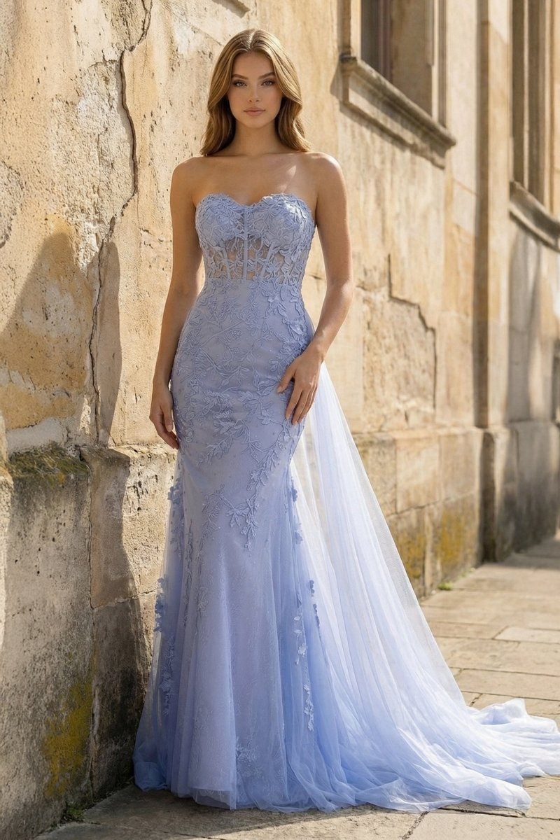 Quinn Sky Blue front view prom dress