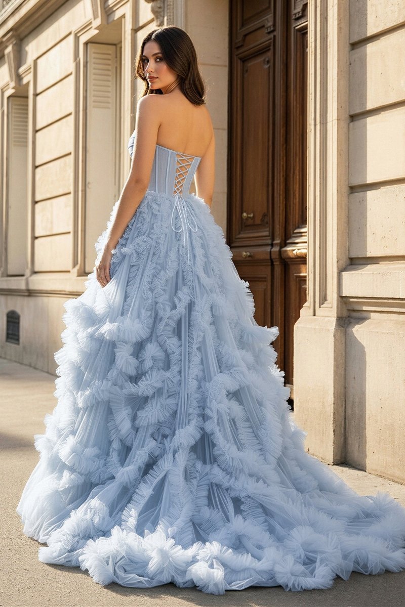 Faustina Claire Royal Blue back view prom dress