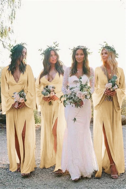 Blush A-Line Bridesmaid Dress with V-Neck Neckline