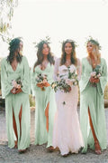 Blush A-Line Bridesmaid Dress with V-Neck Neckline