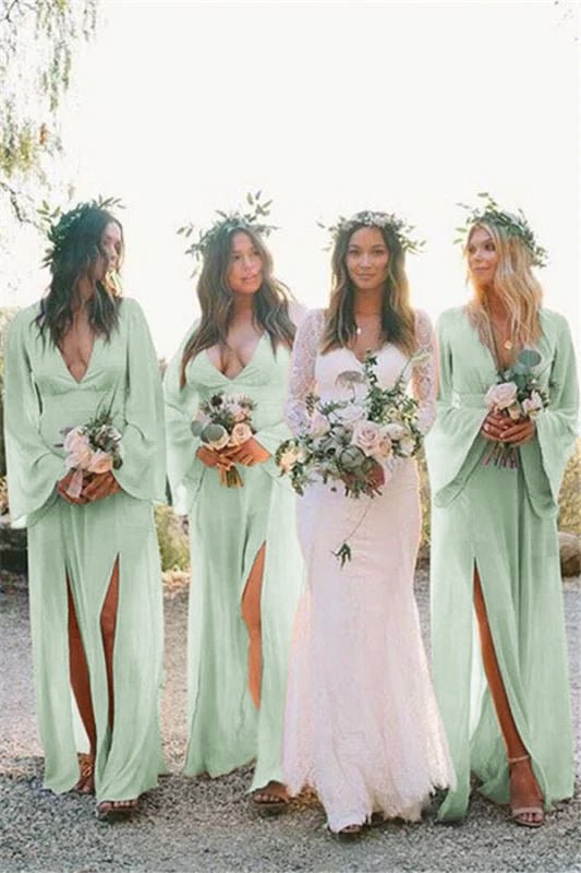 Blush A-Line Bridesmaid Dress with V-Neck Neckline