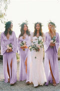 Blush A-Line Bridesmaid Dress with V-Neck Neckline