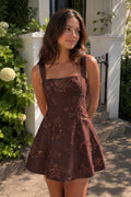 Sky Blue Square Neck Embroidered Flower Lace A-Line Homecoming Dress