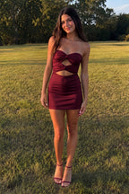 Yellow Sweetheart Sheath Short Homecoming Dresses With Keyhole