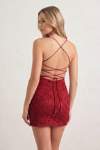 Sheath Spaghetti Straps Lace Short Homecoming Dresses
