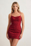 Sheath Spaghetti Straps Lace Short Homecoming Dresses