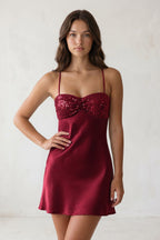 Avenna Burgundy side view homecoming dress