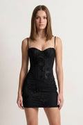 Burgundy Spaghetti Straps Sheath Homecoming Dress With Floral Embroidery