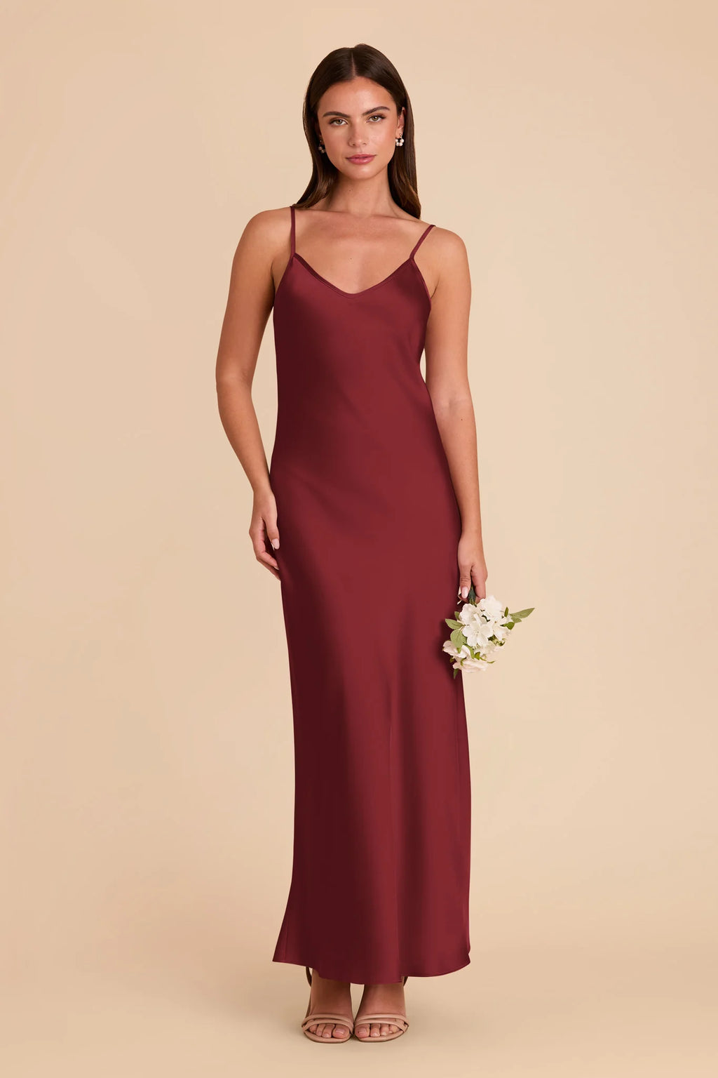 Amara Burgundy front view bridesmaid dress