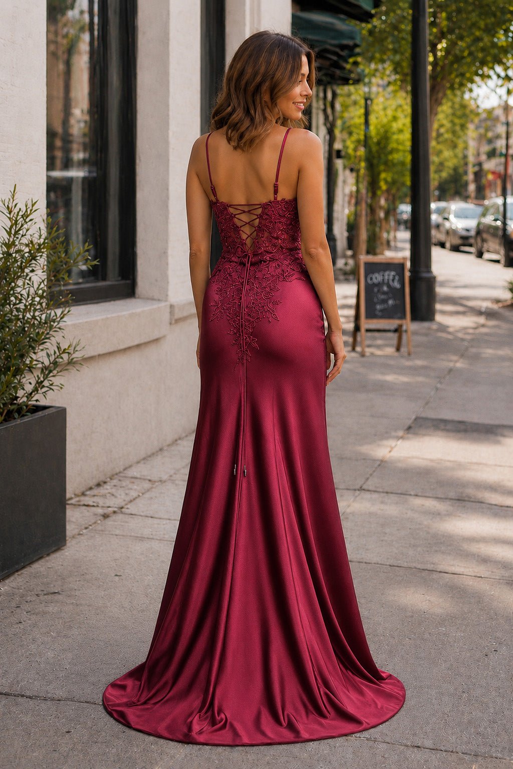 Adelise Winter Burgundy back view prom dress