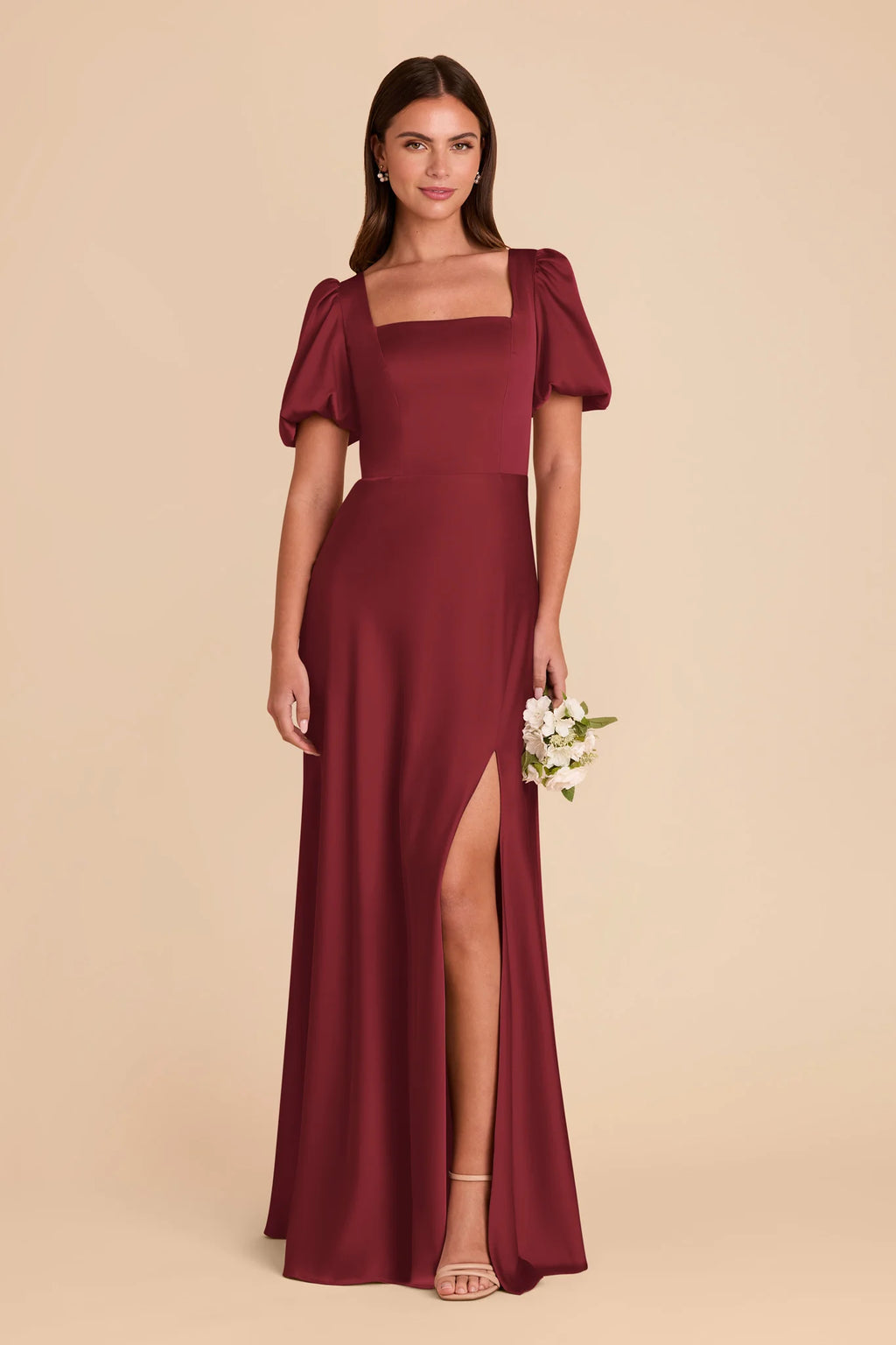 Selene Burgundy front view bridesmaid dress