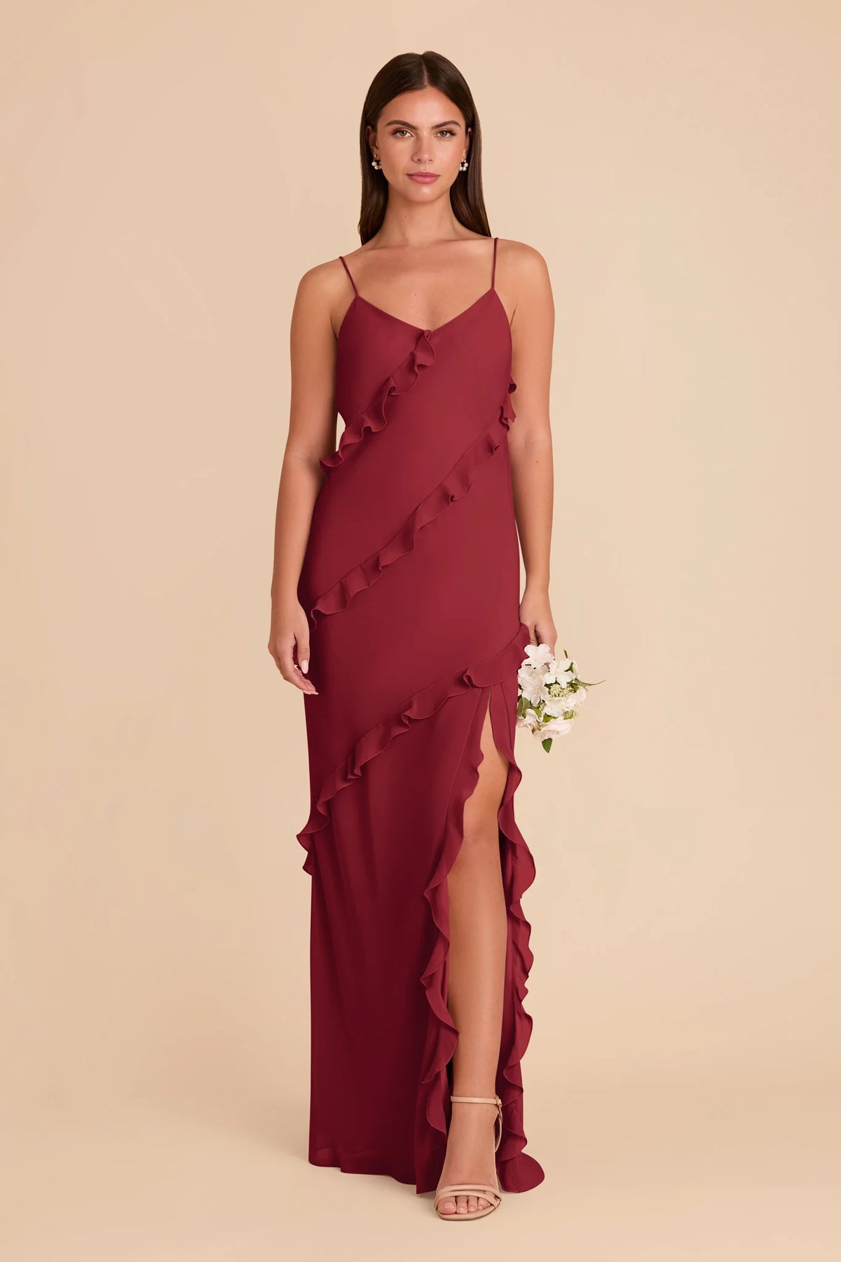 Vivienne Burgundy front view bridesmaid dress