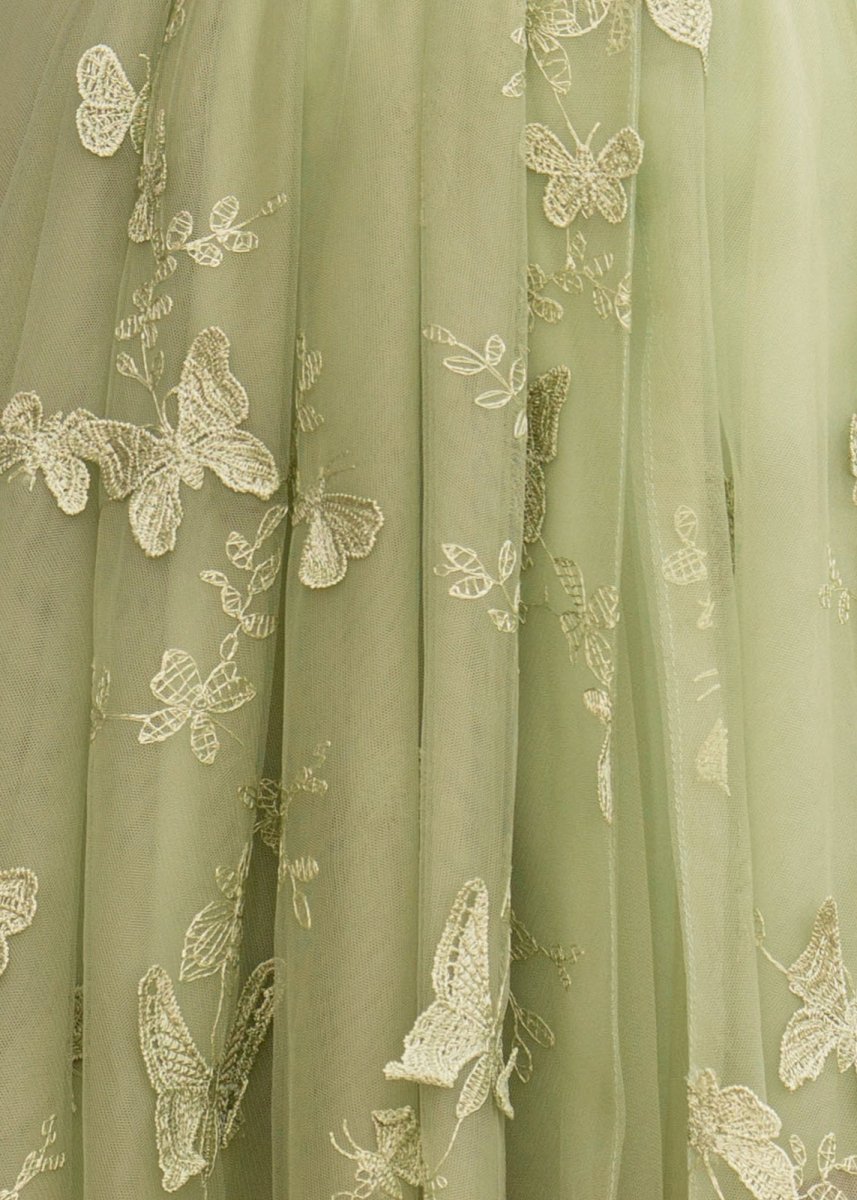 A-line Butterfly Lace Lilac Corset Formal Prom Gown with Slit