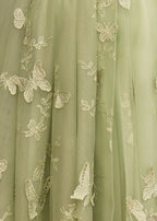 A-line Butterfly Lace Lilac Corset Formal Prom Gown with Slit