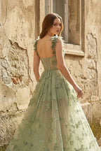 A-line Butterfly Lace Lilac Corset Formal Prom Gown with Slit