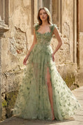 Jovana Pearl Sage Green front view prom dress