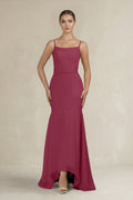 Rose Pink Chiffon Mermaid Bridesmaid Dress with Scoop Neck Neckline and Ruffles