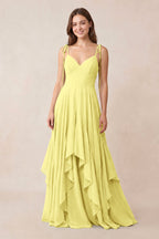 As Picture Chiffon A-Line Bridesmaid Dress with Spaghetti Straps Neckline and Ruffles