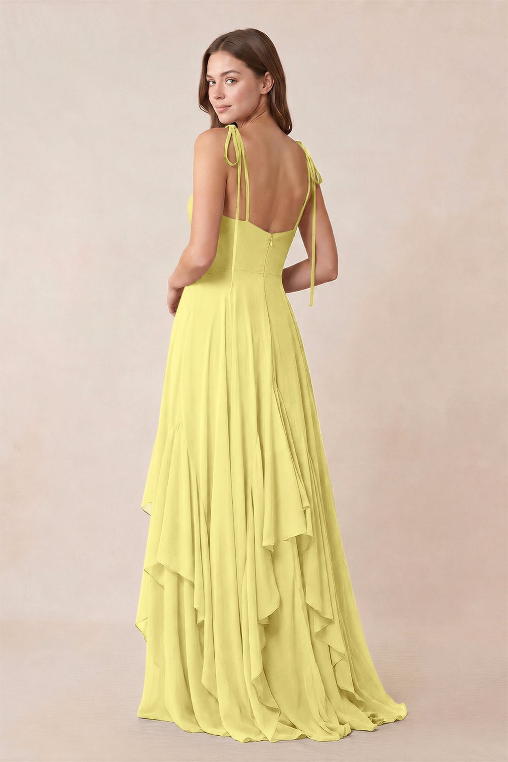As Picture Chiffon A-Line Bridesmaid Dress with Spaghetti Straps Neckline and Ruffles