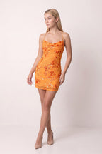 Candy Pink Cami Straps Sheath Floral Embroidery Tulle Homecoming Dress