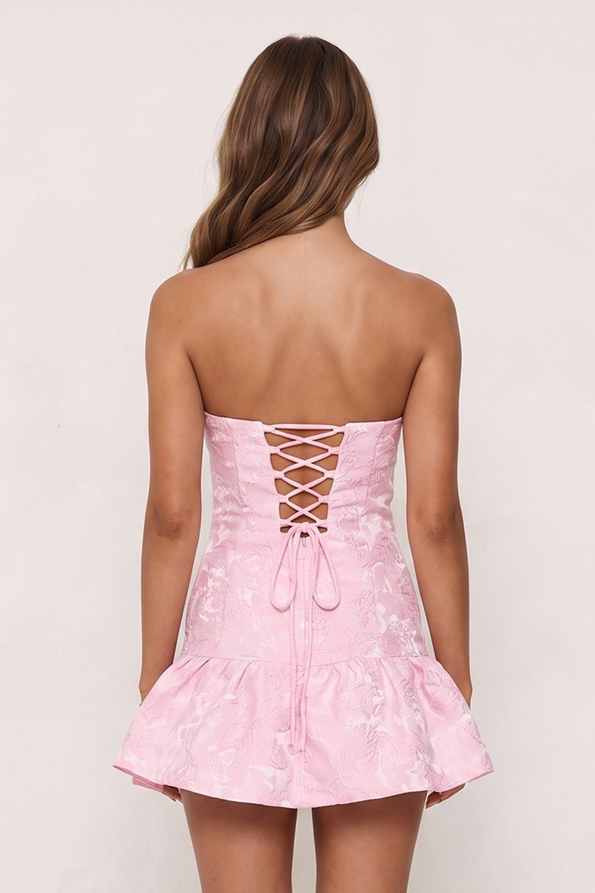Evanna Candy Pink back view homecoming dress