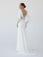 Diamond White Chiffon Mermaid Wedding Dress with V-Neck Neckline and Slit