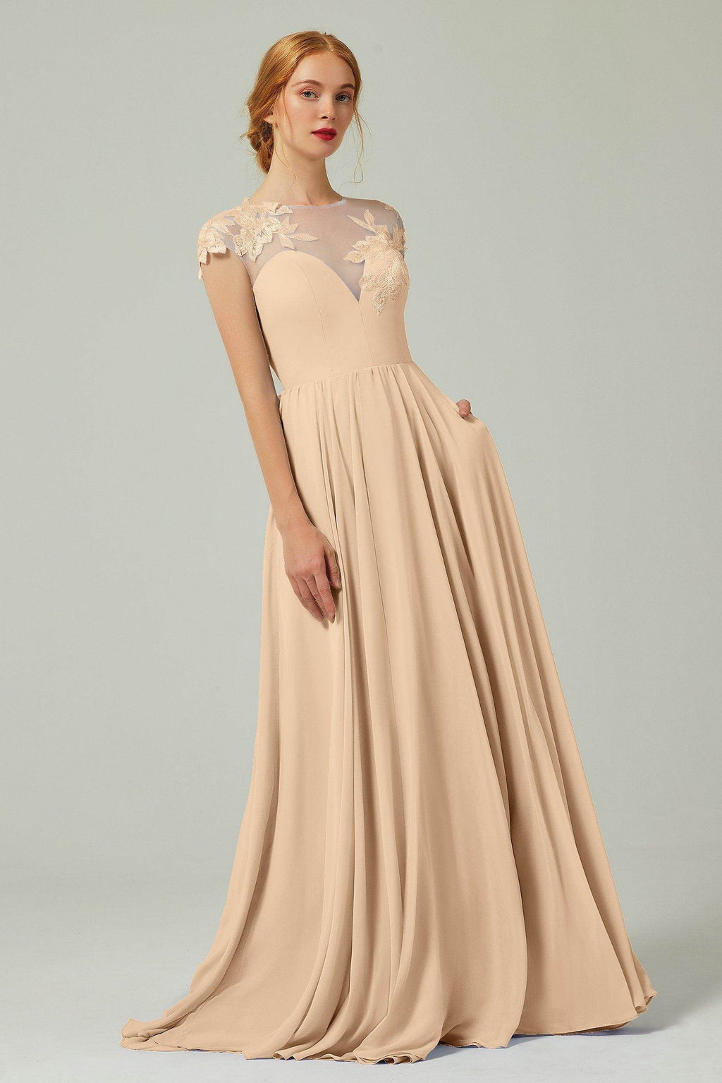 Elegant A Line Sweep Brush Train Chiffon Bridesmaid Dress CB0248PS Bridesmaid Dress