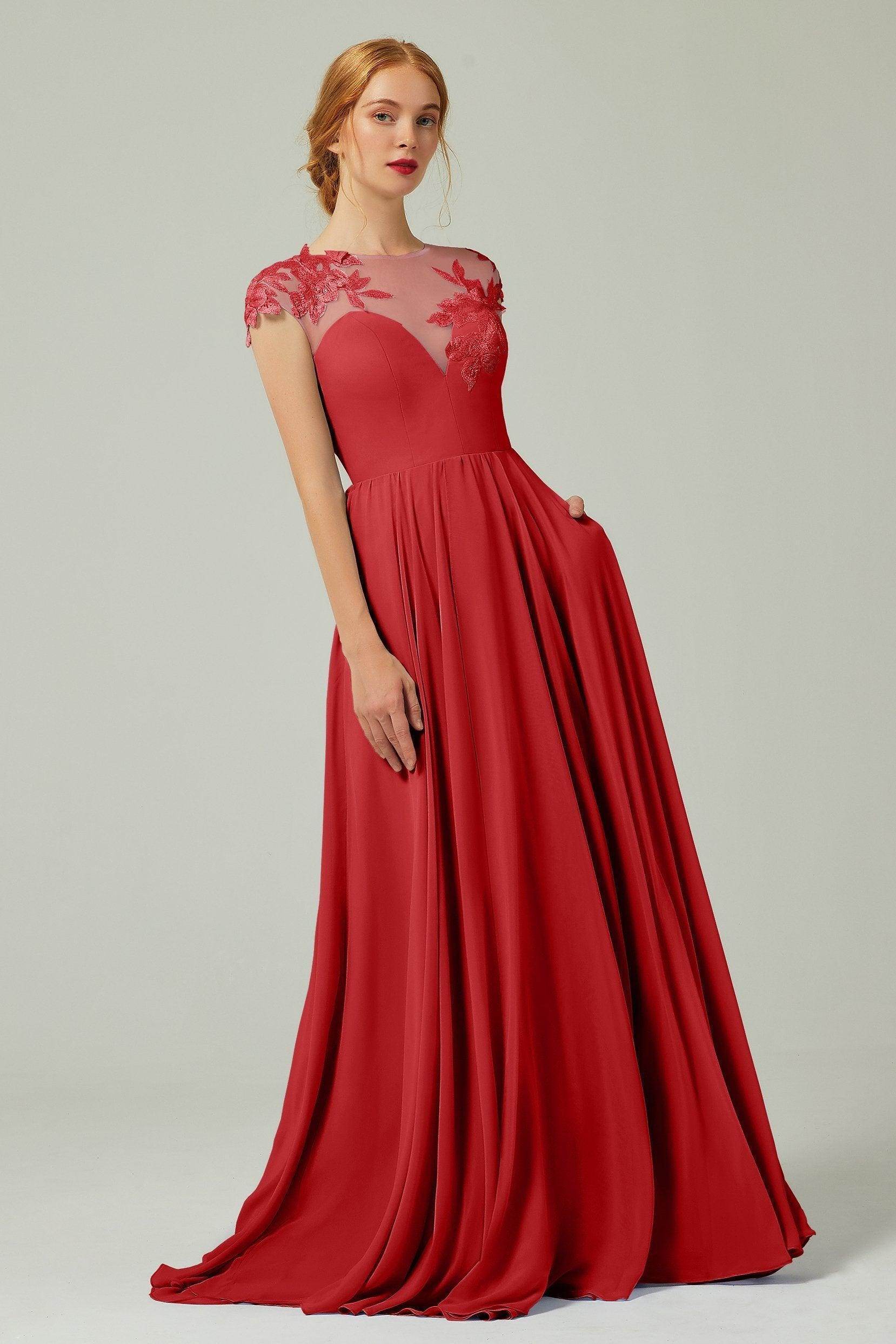 Elegant A Line Sweep Brush Train Chiffon Bridesmaid Dress CB0248PS Bridesmaid Dress